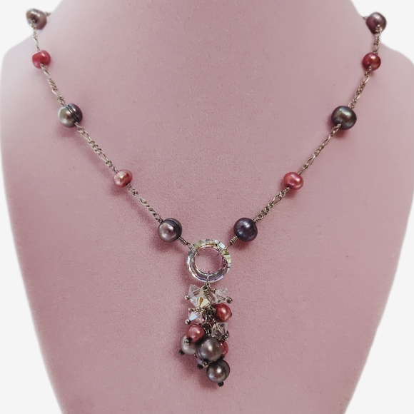 Vintage Jewelry - Vintage Sterling Silver Handmade Genuine Pearl Beaded Tassel Necklace 18 inch